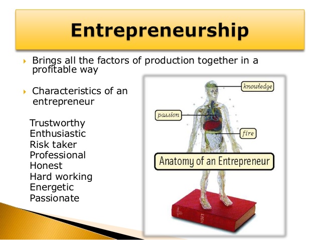 Functions of entrepreneurs as a factor of production      Identifies viable business opportunity     Combine the other factors of production     Provides capital required to carry out production     Employs and rewards other factors of production     He bears all the risks and losses     Enjoys the profits     He makes all the decisions on the business     He controls and manages the business